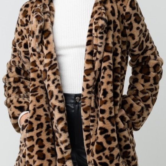Leopard Print Faux Fur Coat - Picture 1 of 4